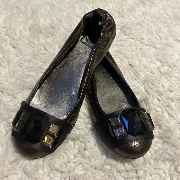 Tory Burch 9.5 M Black Jeweled Flats Ballet Shoes Genuine Leather 👠S6 - Picture 1 of 11